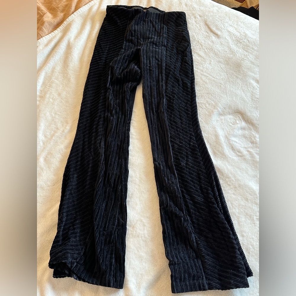 Free people black geometric textured velvet flare pants
